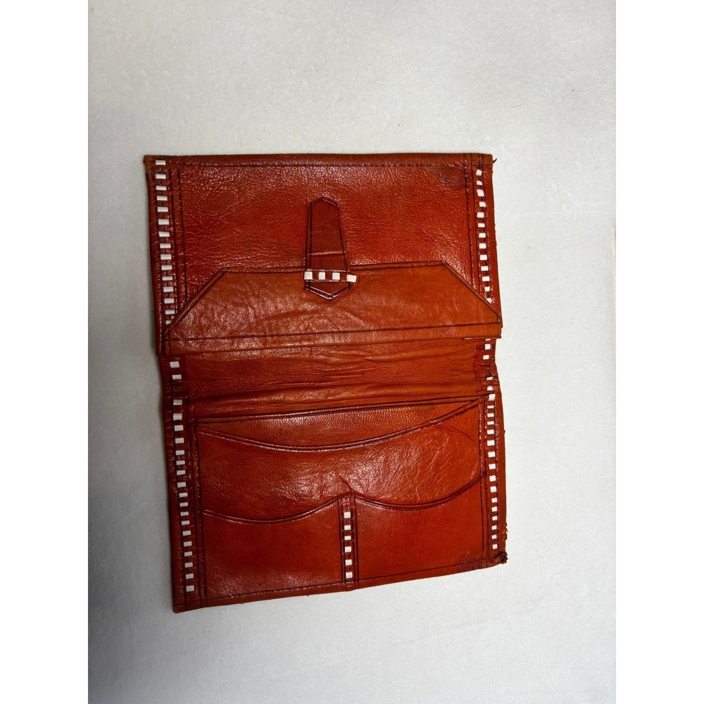 Vintage Tooled Leather Wallet Cognac Brown Floral Embossed Boho Laced Edge